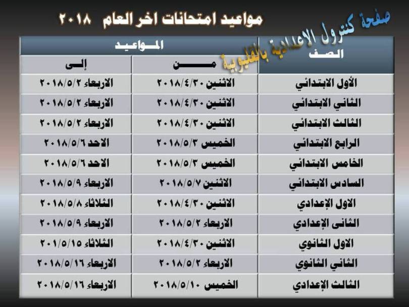 جدول امتحانات الصف الثالث الإبتدائي الترم الثاني 2024