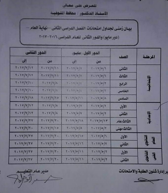 جدول مواعيد امتحانات اخر العام 2024